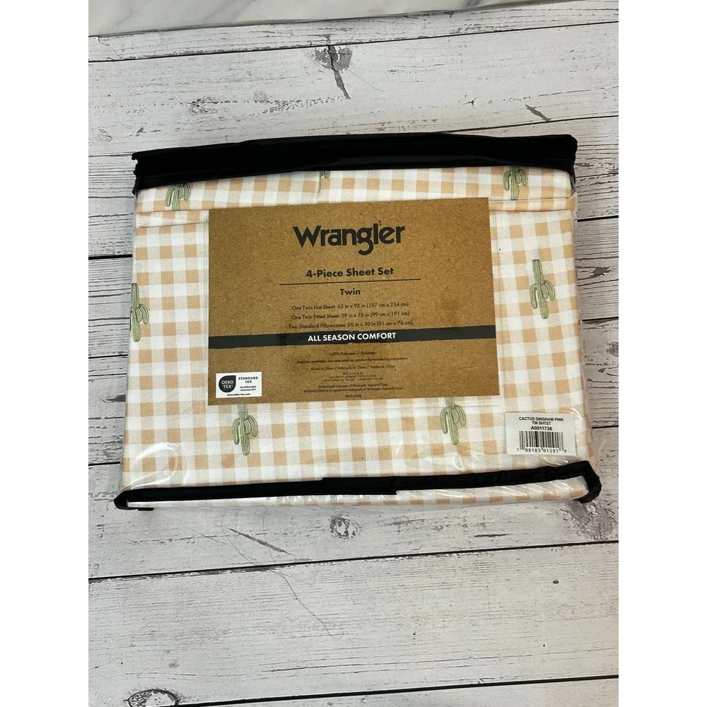 Wrangler Twin Sheet Set 4-Piece Cactus Gingham Pink